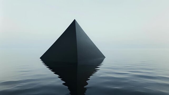 A minimalist depiction of a solitary pyramid shape seemingly floating in a sea of negative space.