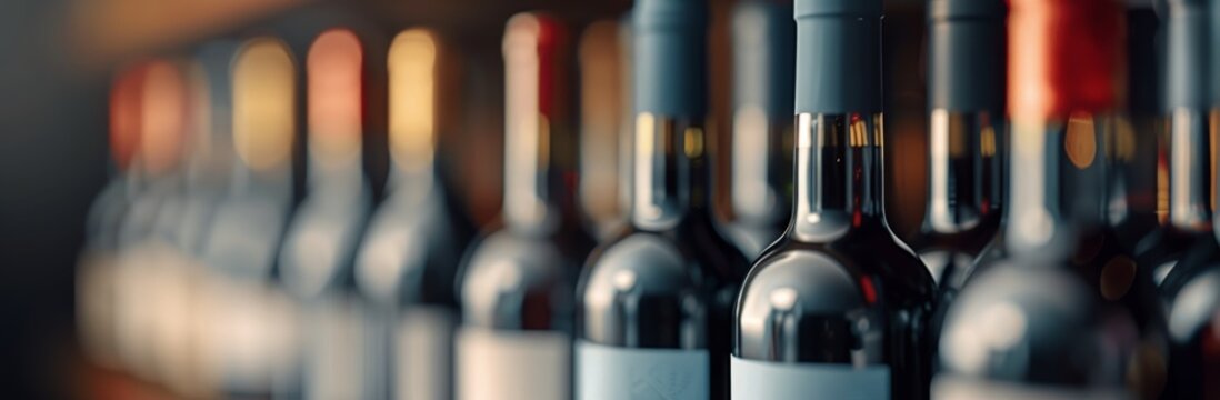 Wine Bottles on Wooden Shelf