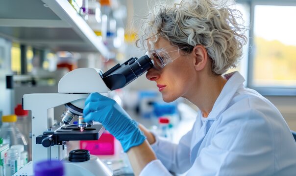 Scientist Using Scanning Electron Microscope in Laboratory
