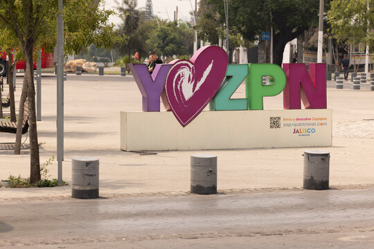 Zapopan, Jalisco, Mexico - June 7, 2024: Morning light shines on the special I Love Zapopan YOZPN letters.