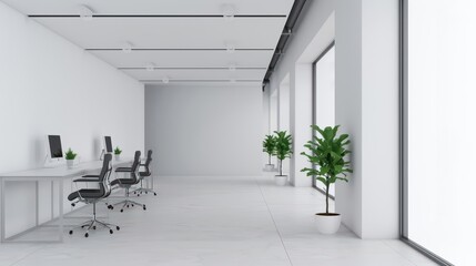 Fototapeta premium A sleek modern office with open workspaces and ergonomic furniture, banner, with copy space