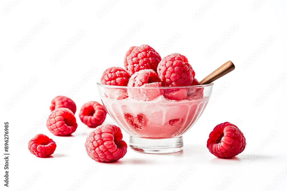 Poster Raspberry Ice Cream with Fresh Raspberries