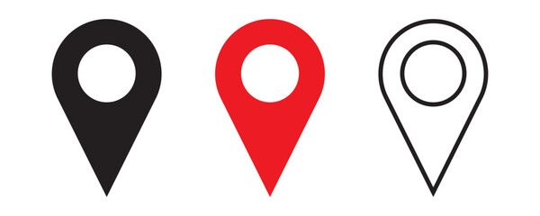 Printset of icons Location Pin, Map Pin, Place, Location, Address, location icon. Vector map pin, red pin on white background.