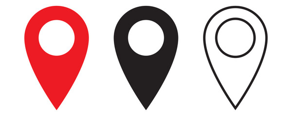 Printset of icons Location Pin, Map Pin, Place, Location, Address, location icon. Vector map pin, red pin on white background.