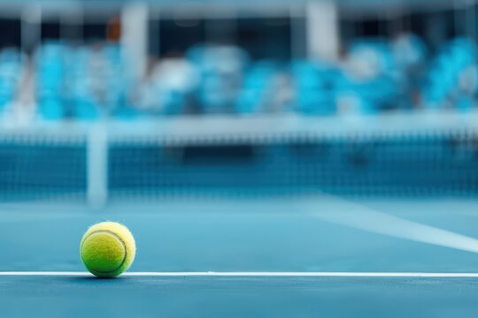 A tennis stadium showcasing a thrilling match with spectators closely watching, banner, with copy space