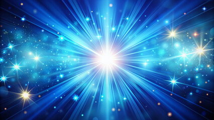 Naklejka premium Vibrant starburst background with radiant blue light effect, soft focus, and subtle texture, evoking a sense of celestial wonder and magical ambiance.