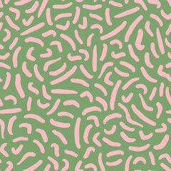 Abstract strokes seamless repeat pattern. Random placed, vector lines aop all over surface print on sage green.