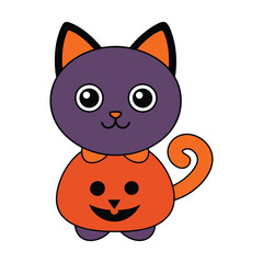 Halloween cat with pumpkin vector illustration.