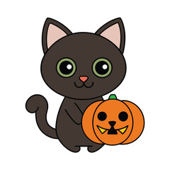 Halloween cat with pumpkin vector illustration.