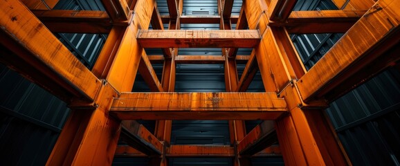 Fototapeta premium H-Beam Column Steel Structure, Representing Strength And Foundation