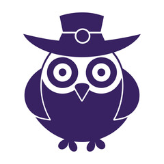 Halloween owl with hat silhouette vector illustration.