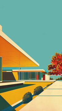 An illustration on the theme of architecture and construction of buildings and structures. Interior and exterior. Drawings and sketches