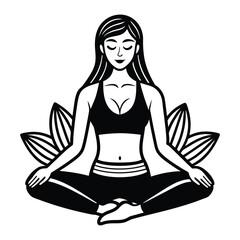 Woman yoga and fitness exercise silhouette vector illustration.