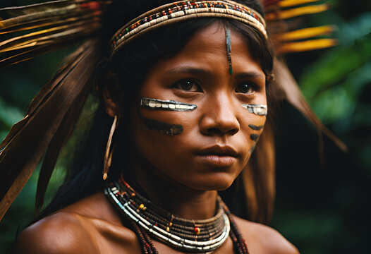 Menina ind&iacute;gena brasileira, preocupada.