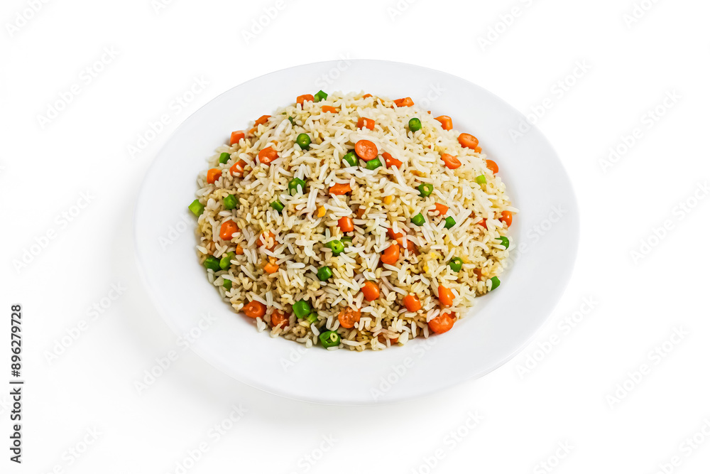 Sticker closeup of a plate of fried rice with vegetables