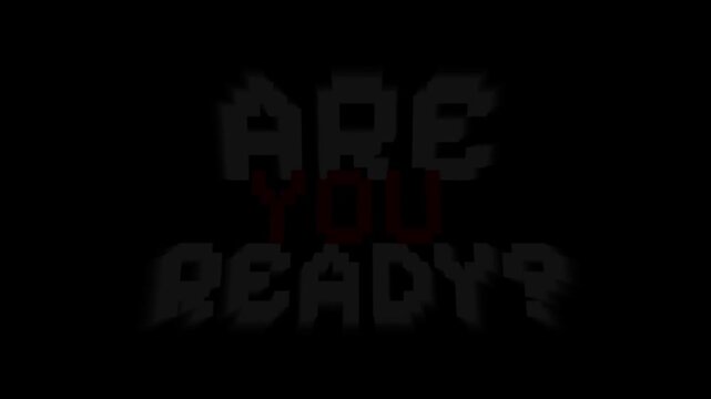 Retro Are You Ready text animation for video games, styled with 80s-90s video game aesthetics on a black background.