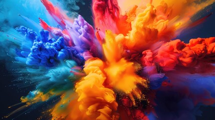 Multicolored particles explosion on white background. Colorful dust splatter