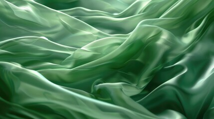 Fototapeta premium Green silky wave background. Ai generation.