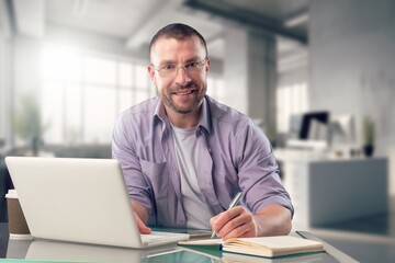 Fototapeta premium Portrait of mature business man trader in office