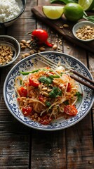 Traditional Thai food papaya salad prepared with fine slices of papaya, tomatoes, green beans and peanuts. AI generated illustration