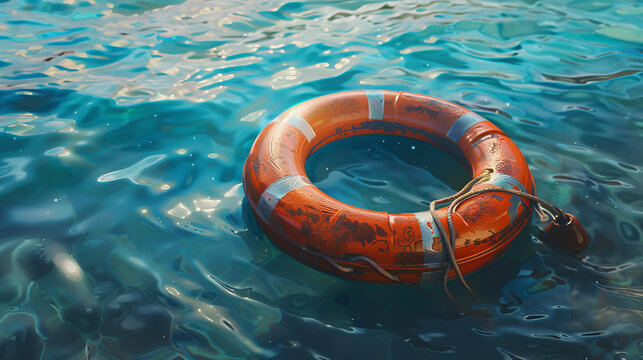A lifebuoy, a floating ring, is kept in the water to save someone from drowning.