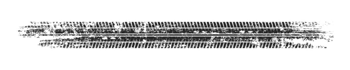 Grunge tire track, wheel braking marks. Truck, car or motorcycle tread pattern silhouette. Auto race, motorsport, speed racing design element. Vector illustration © 32 pixels