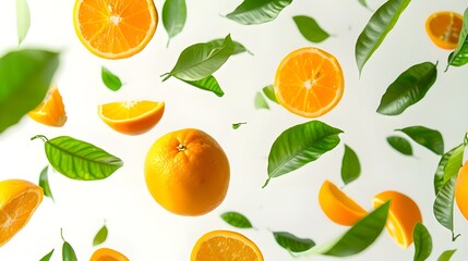 Fresh and vibrant arrangement of oranges and pineapples on a clean white background, perfect for healthy lifestyle themes.