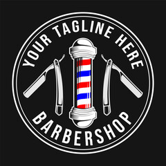 Barbershop logo. barber pole and professional razor elements, elegant vintage design for professional barbershop label and business
