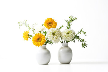 Naklejka premium White Vases with Yellow and White Flowers