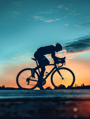 Fototapeta premium Silhouette of a Cyclist on a Road Bike