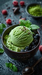 Creamy Matcha mousse ice cream, realistic details, product photography