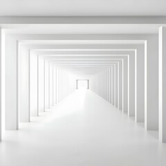 Obraz premium A pristine white tunnel with a series of geometric frames extending into the distance, creating an illusion of infinite depth and symmetry, embodying minimalist architecture.