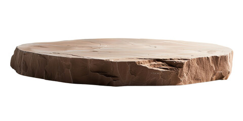 Round flat stone or rock podium for product display presentation isolated in a transparent background. Cut out or PNG.