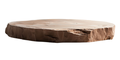 Round flat stone or rock podium for product display presentation isolated in a transparent background. Cut out or PNG.