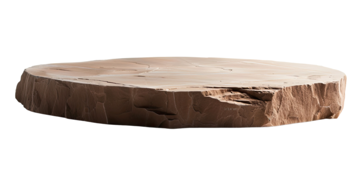 Round flat stone or rock podium for product display presentation isolated in a transparent background. Cut out or PNG.
