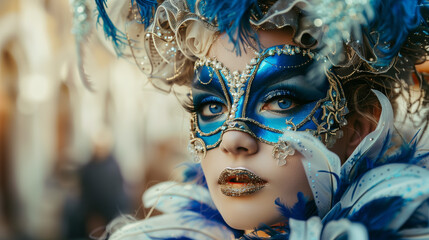 Fototapeta premium Model in an extravagant costume at a fantastical carnival