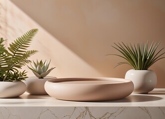 Artisanal Glazed Ceramic Podium Zen Garden Backdrop Calming Neutral Tones
