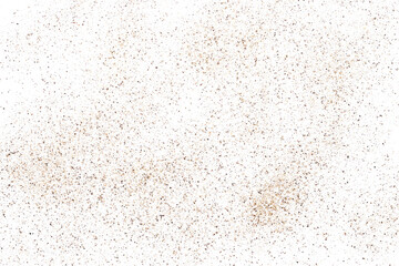 Minced black pepper, ground peppercorn pile flying isolated on white, macro	