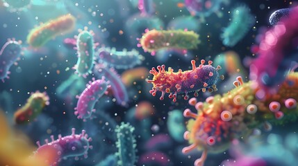 Close-up of colorful bacteria under a microscope