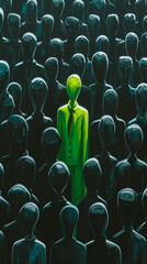 Obraz premium One faceless figure in neon green suit