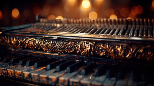 An antique harpsichord in a baroque setting