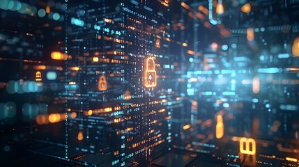 Obraz premium Abstract digital art of a futuristic cityscape with glowing elements