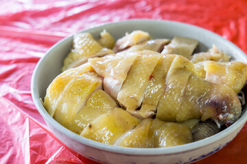 Slice of the steamed chicken in the restaurant