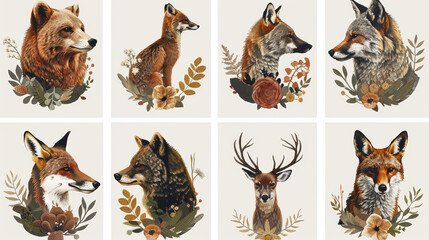 Animal-themed posters with a Scandinavian twist! These prints feature bears, foxes, wolves, and deer with unique floral and geometric designs. Perfect for adding a touch of nature to your home.