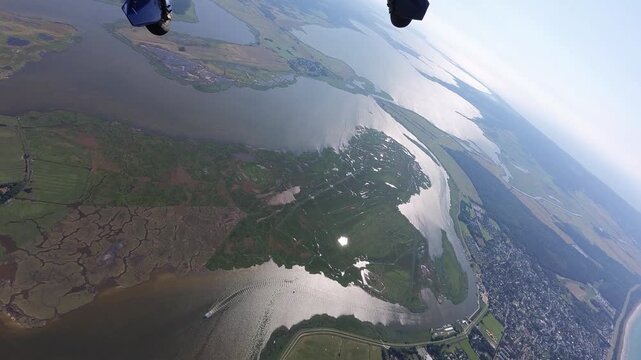 Turning airplane view of Zingst and grosser Kirr
