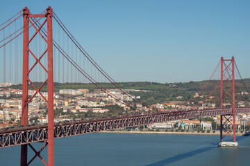 View of the 25 de Abril bridge in the south-north direction, Almada Lisboa from the atrium of the...