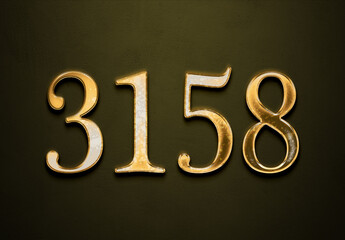 Old gold effect of 3158 number with 3D glossy style Mockup.