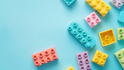 Colorful Plastic Blocks on Blue Background