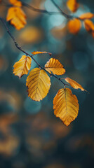 Obraz premium Branch with autumn leaves, close-up. Nature