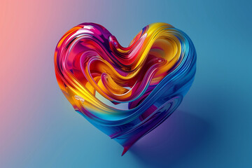 Vibrant 3D Render of a Swirling, Multicolored Heart on a Gradient Background